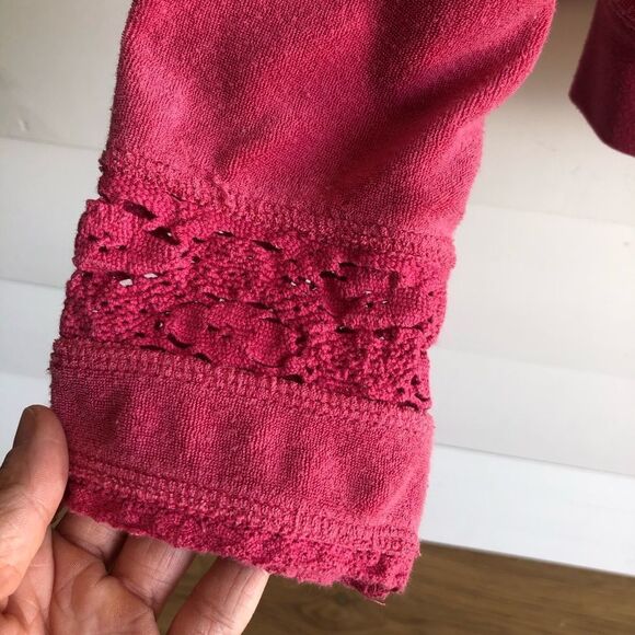 BCBG Terrycloth Zip Front Hoodie with Lace Sleeves - Picture 3 of 5